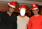 Aamir Khan, Madhavan and Sharman Joshi with Christmas hat